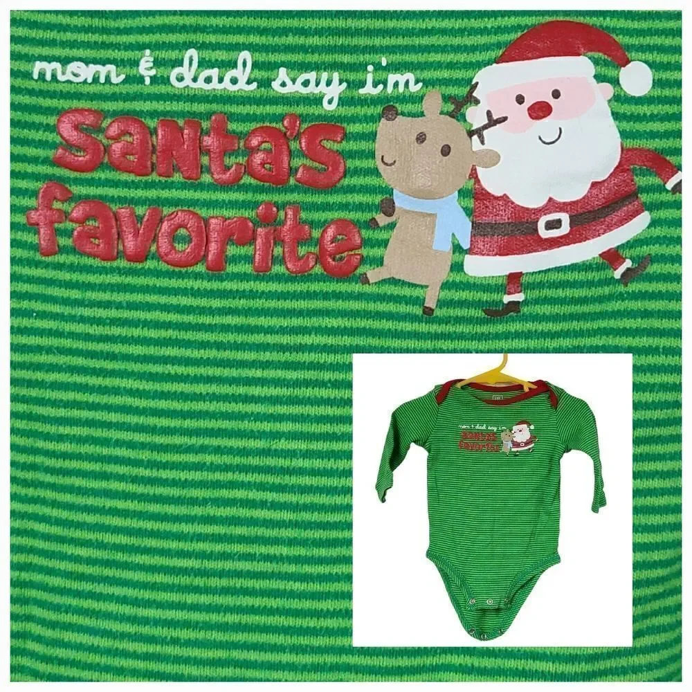 Carter's Santa's Favorite Baby Onesie Christmas Holiday Long Sleeve Stripe 6M